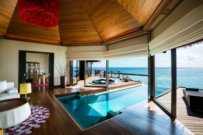 Overwater maldives bungalows villas hotels luxury resorts world resort pool ocean room modern most private house interior master aquum per